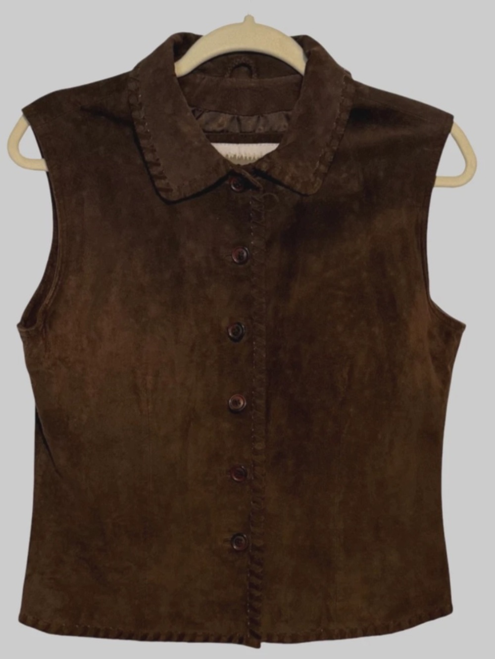 Vintage Coldwater Creek Chocolate Brown Suede Leather Vest Size Medium